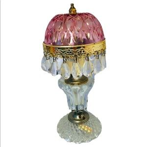 Pink Crystal Lamp Michelotti Prism Glass Vintage Boudoir Princess 10" Holland